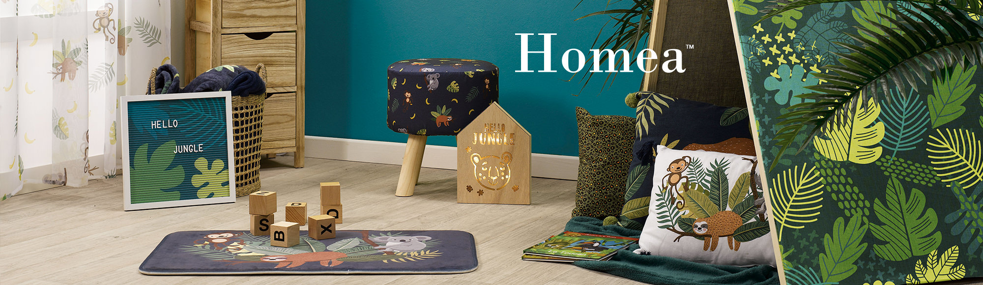 U10 - Marque Homea - Décoration enfant - Thème Marley - Tapis, coussins, tabourets, cadres, peluches