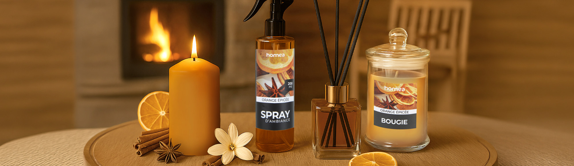 HOMEA - Set de plusieurs produits bougies et senteurs orange épicée