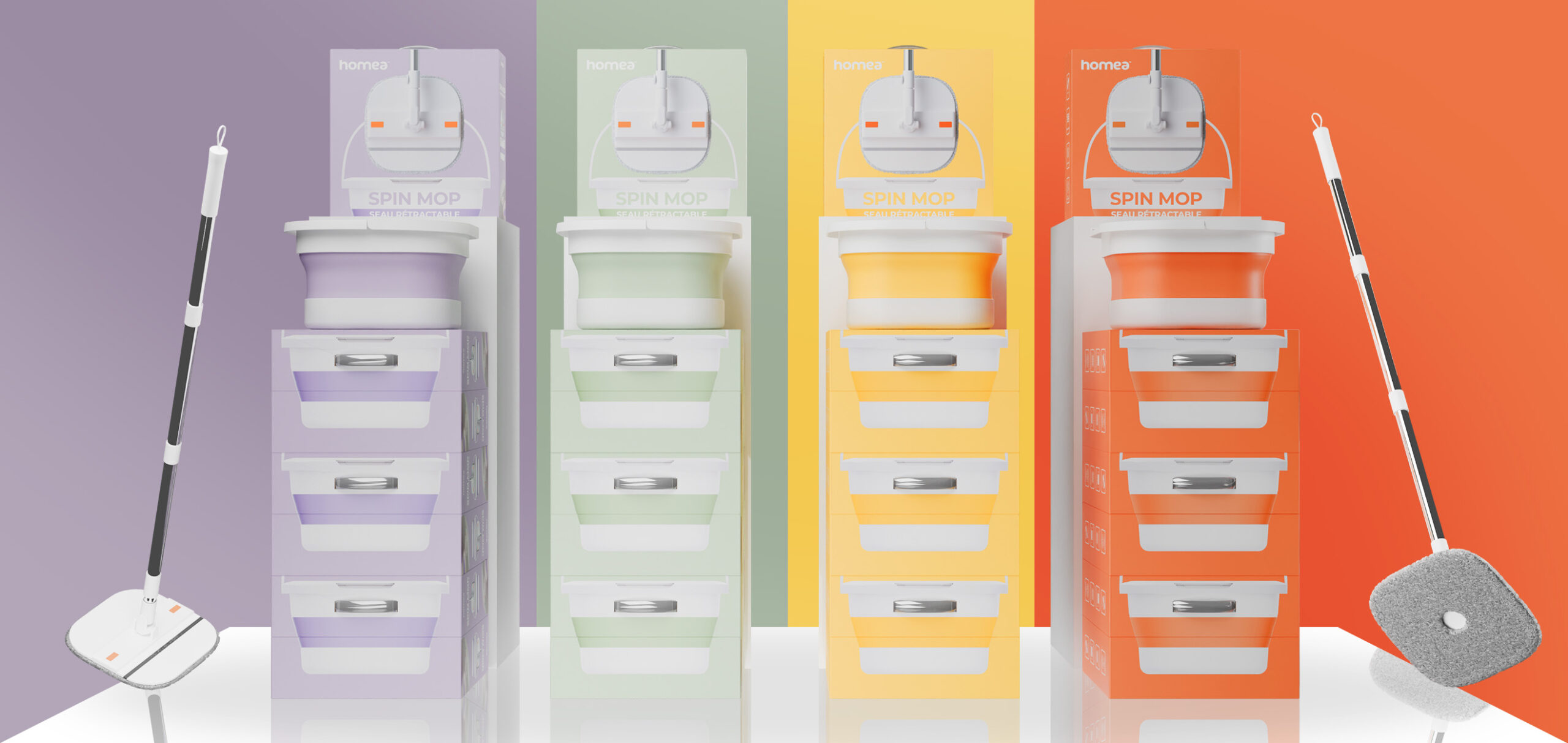 HOMEA - balai mop en quatre coloris : violet, vert, jaune et orange