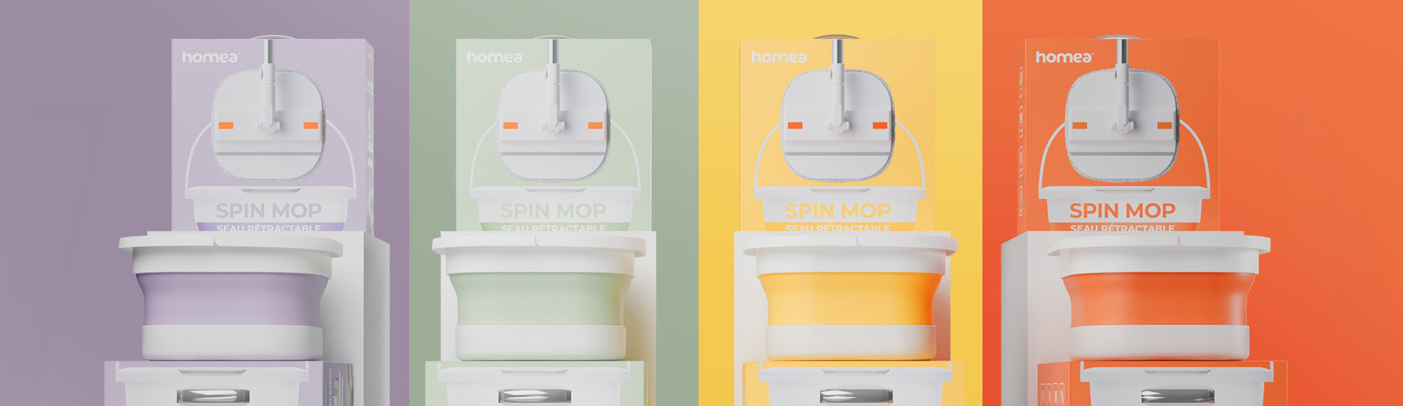 HOMEA - balai mop en quatre coloris : violet, vert, jaune et orange