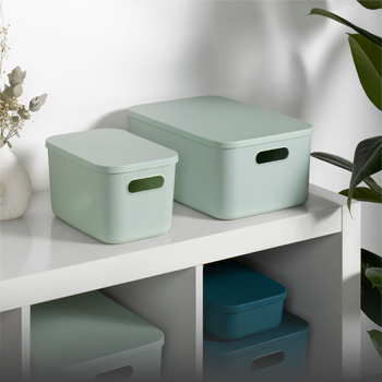 HOMEA - boite de rangement en plastique avec couvercle, couleur sauge
