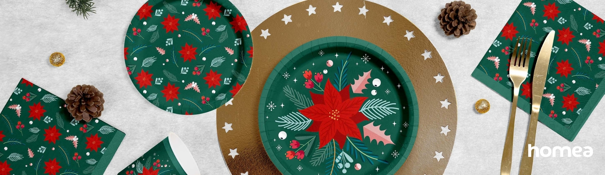 homea - vaisselle jetable pour réception de Noël motif fleurs